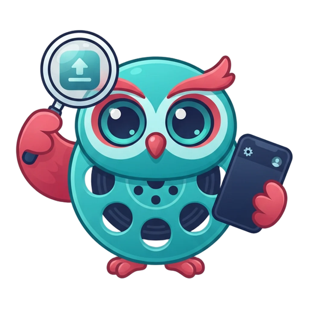 Reel the film-reel owl checks an app package with a magnifier before installing it