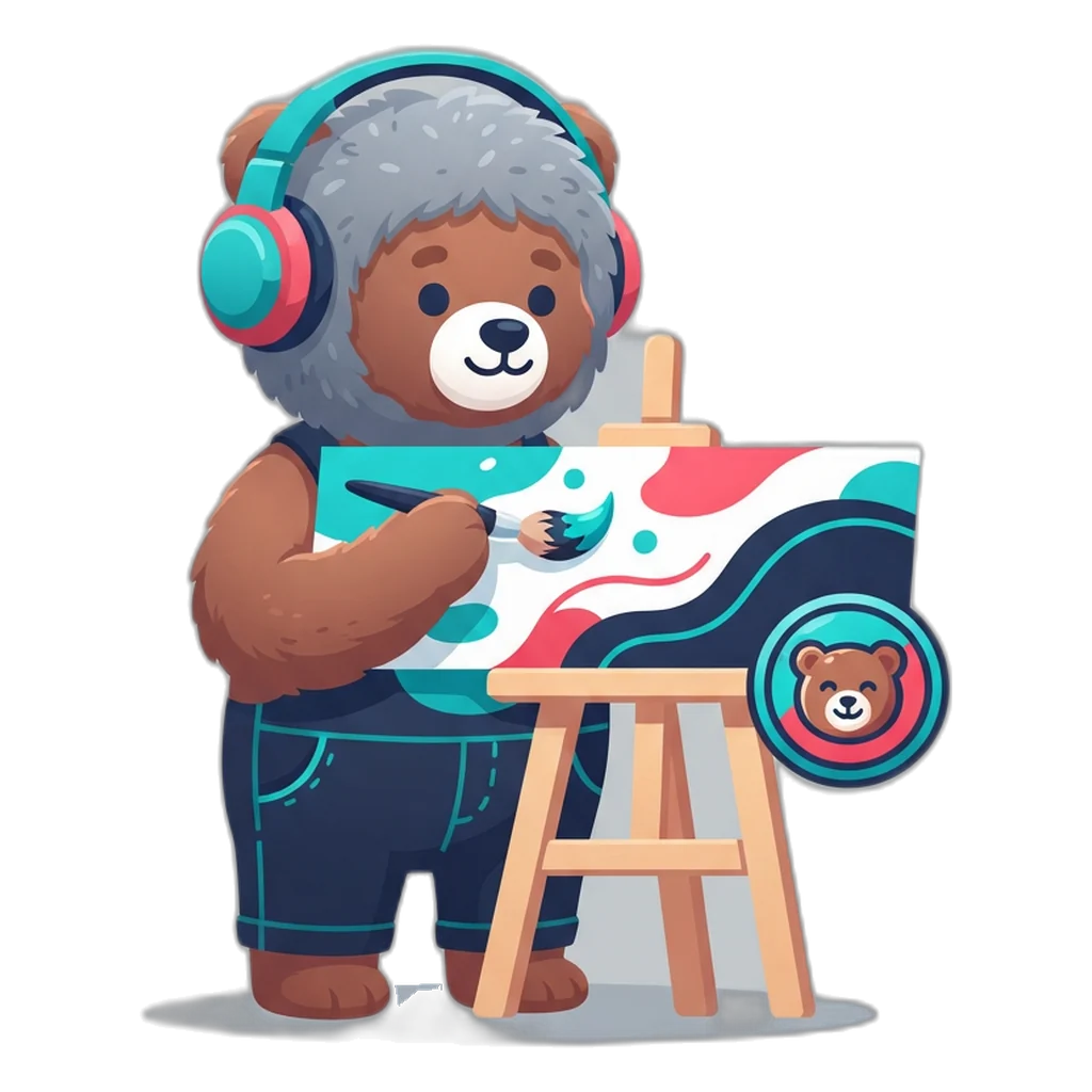 Boom the boom-mic bear paints a wide banner and a circular avatar for a 6E Club channel