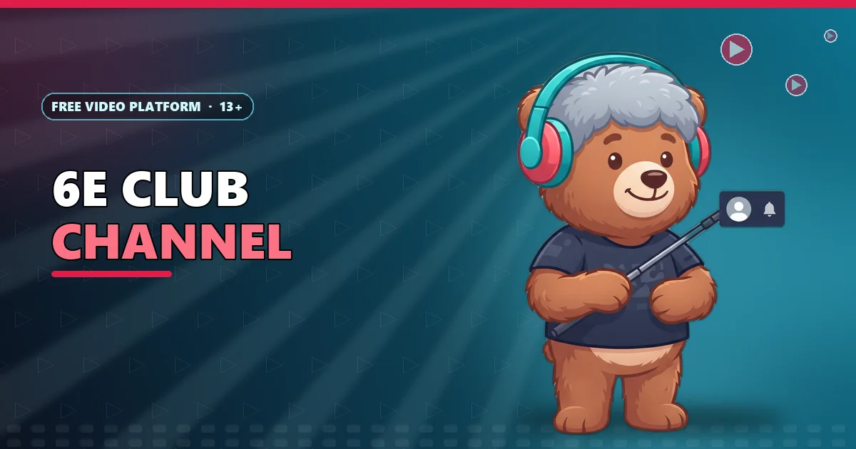 Boom the boom-mic bear holding a boom pole over a channel card for the 6E Club channel guide