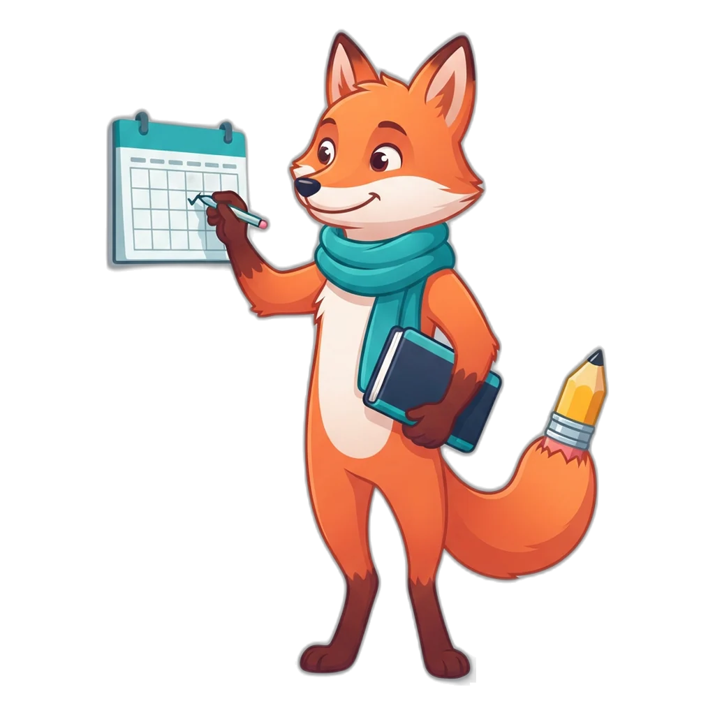 Scribe the pencil-tailed fox marks weekly upload days on a wall calendar
