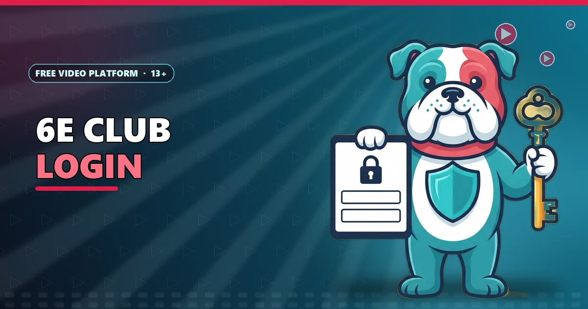 Guard the shield bulldog holding a key beside a sign-in card for the 6E Club login page