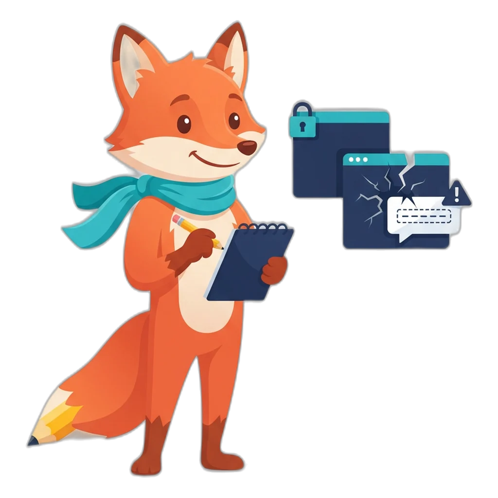 Scribe the fox ticks a checklist comparing a real address bar with a cracked copy