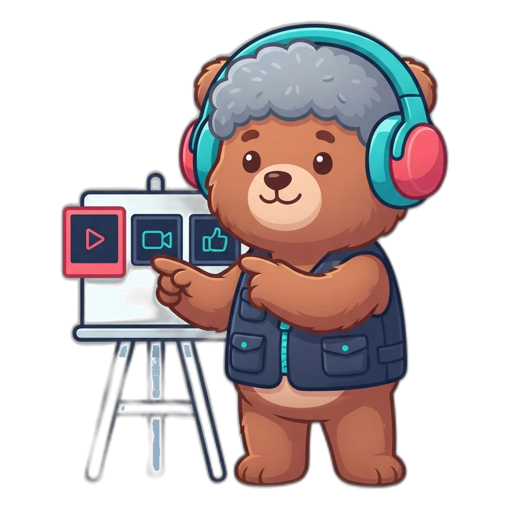 Boom the boom-mic bear compares three automatic thumbnail frames on an easel