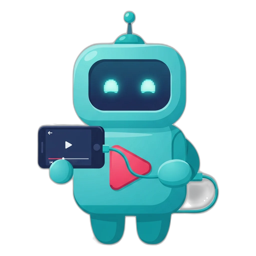 Clip the play-button robot holds a phone connected to Wi-Fi and a charger before uploading
