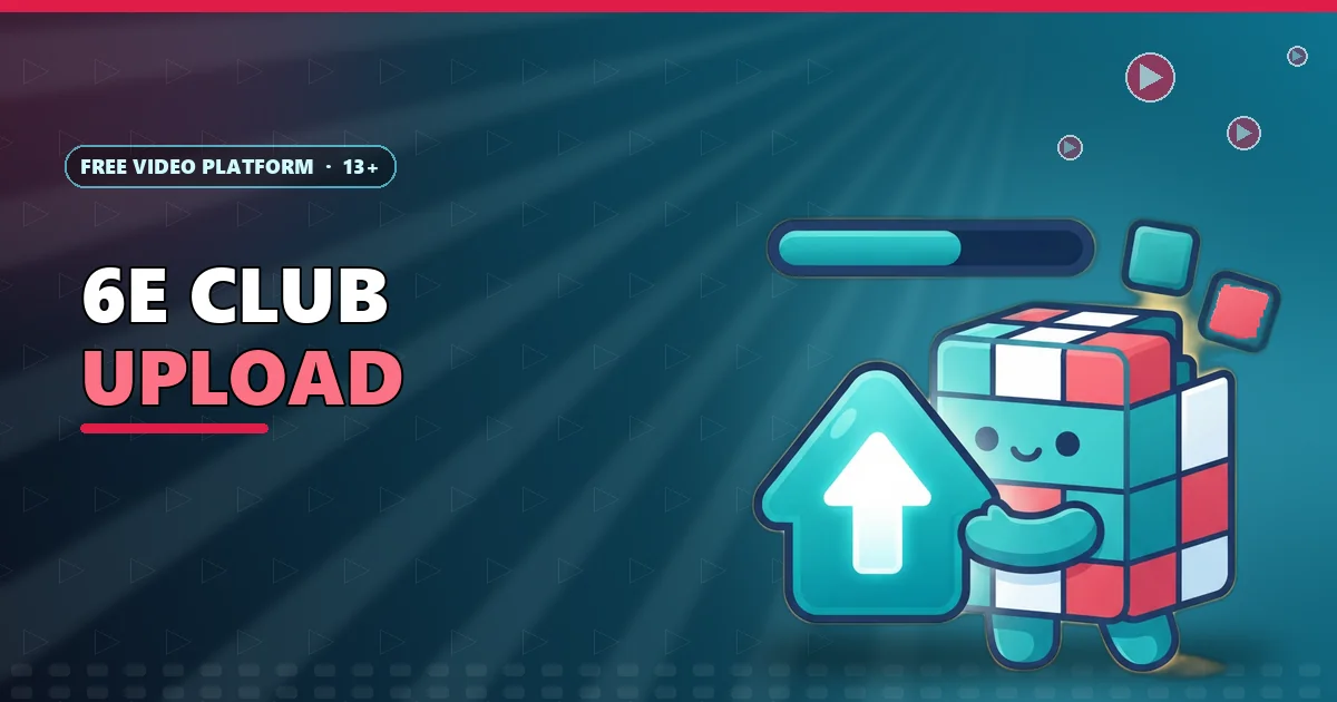 Pixel the tile cube pushing an upload arrow above a progress bar for the 6E Club upload guide