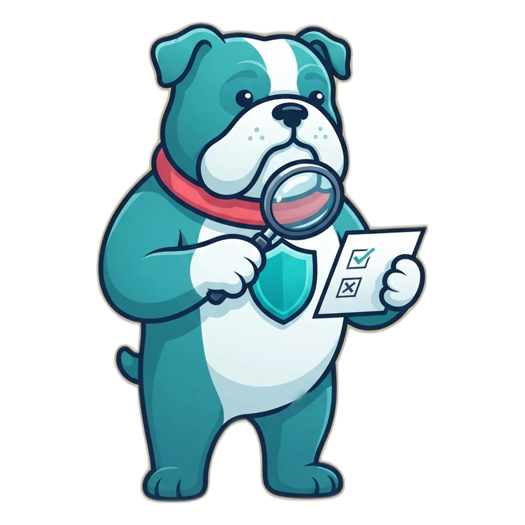 Guard the shield bulldog examines an appeal form through a magnifier