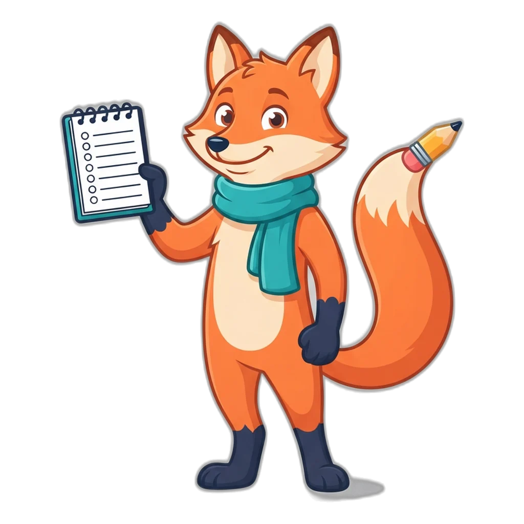 Scribe the pencil-tailed fox shows a notepad with the twelve community guidelines as a tick list