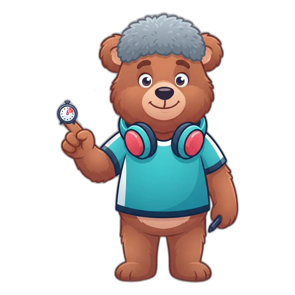 Boom the boom-mic bear sets a timer beside a paused phone, a simple screen-time habit